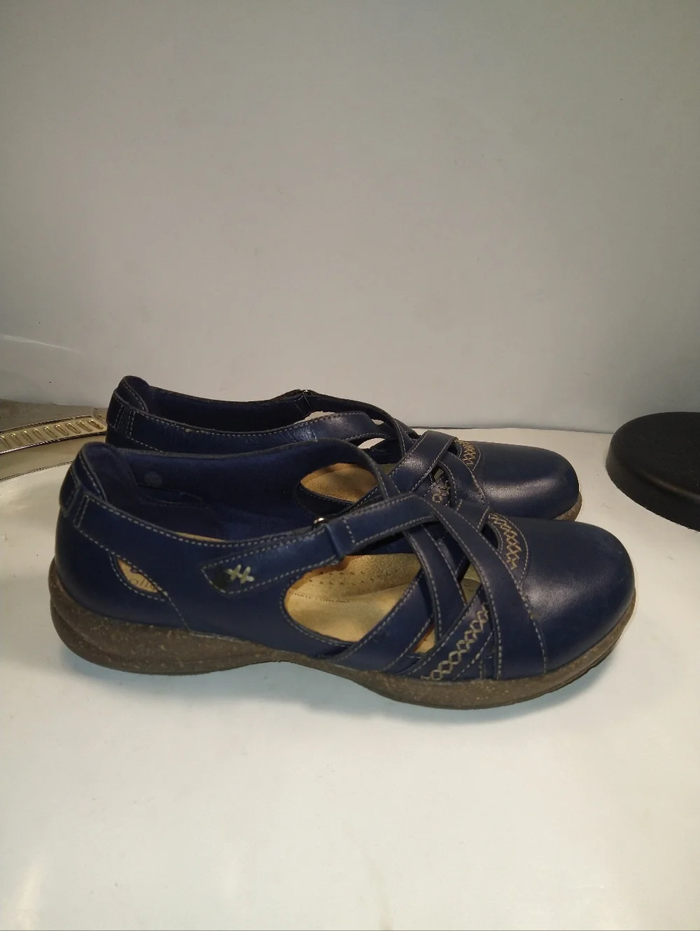 Clarks Roseville Step Mary Jane Blue Leather Comfort Flats Women's sz 9.5M.
